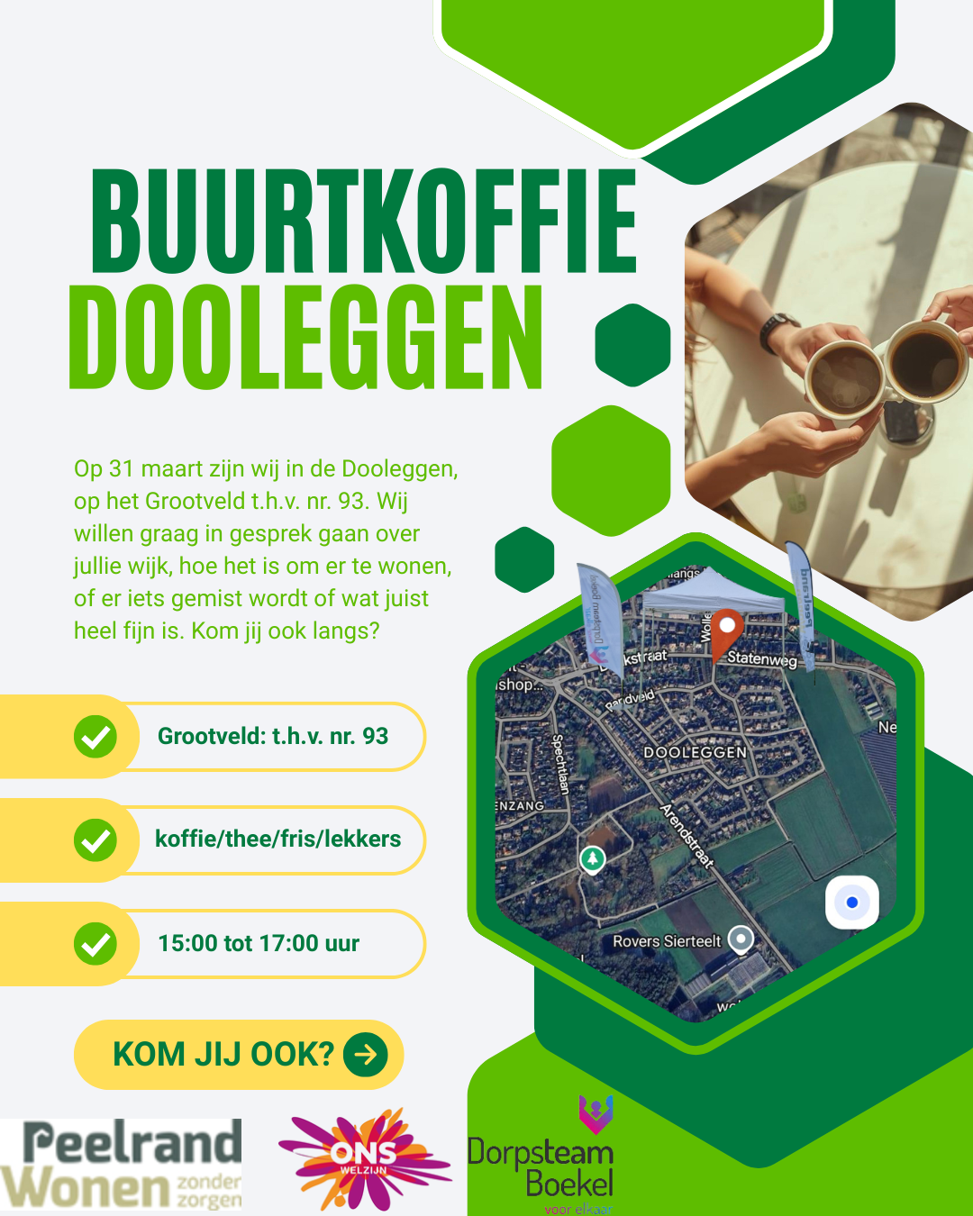 Buurtkoffie in de Dooleggen op 31 maart vanaf 15 uur
